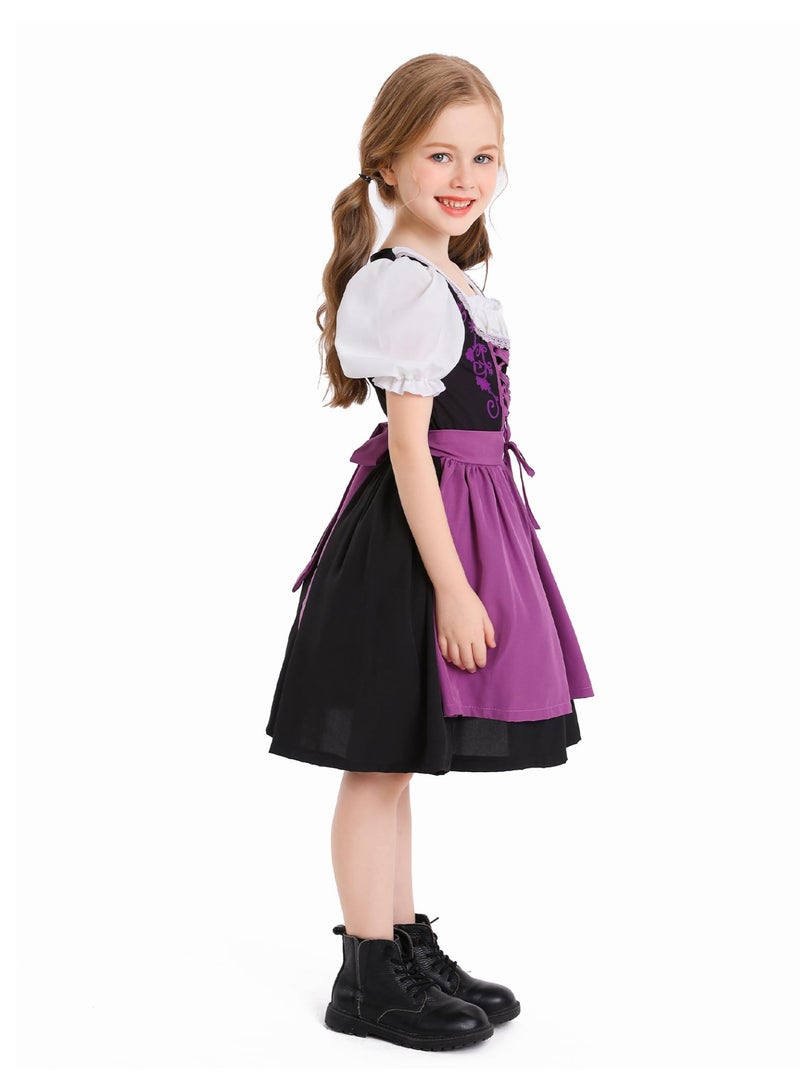 NIBEMINENT German Oktoberfest Dirndl Dress for Girls | Traditional Bavarian Costume Set with Apron | 2-Piece Beer Festival Outfit for Halloween, Cosplay, Themed Parties (Ages 3-16 Years) - Image 3
